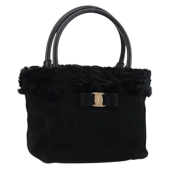 Salvatore Ferragamo Handbags - Salvatore Ferragamo Vala Suede Black Suede Handbag